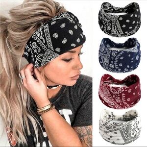 Set of Four Boho Wide Banded Stretchy Bandana Headbands